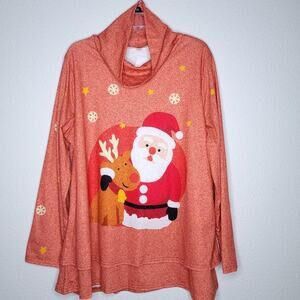Santa and Rudolph Novelty Tunic Mock Neck Top XXL